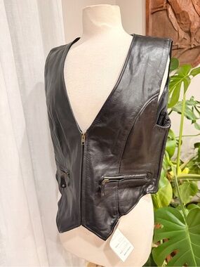 Xelement Leather Motorcycle Vest XL Black Zip Genuine Leather Biker